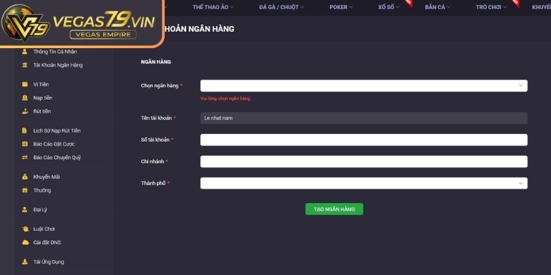Các bước chuẩn để nạp tiền Vegas79 thành công

